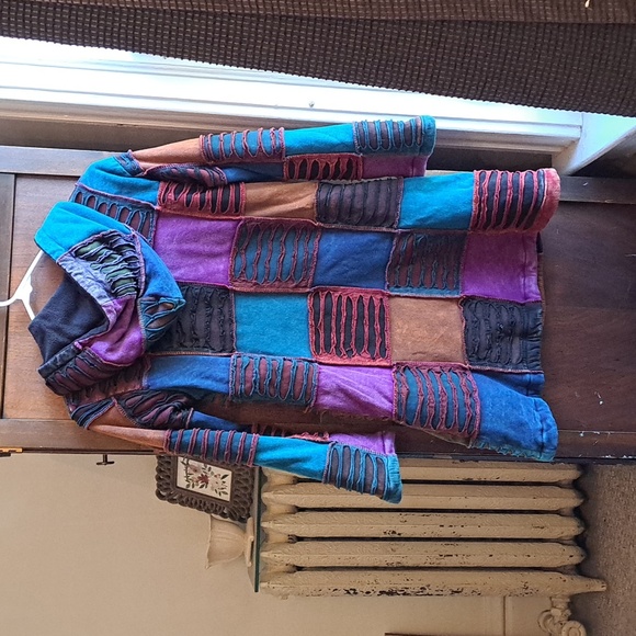 Ark Imports size Med heavy fleece lined multi color patchwork boho jacket - Picture 7 of 7